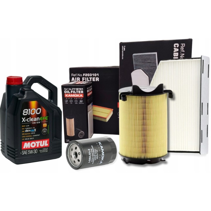 MOTUL 5W30 5L ZESTAW FILTRÓW AUDI A3 VW PASSAT JETTA GOLF SKODA - 1.6 102KM