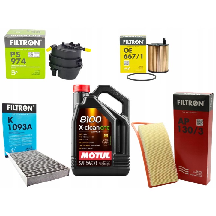 MOTUL EFE X-CLEAN 5L 5W30 OLEJ + ZESTAW FILTRÓW CITROEN C2 C3 1.4 HDI
