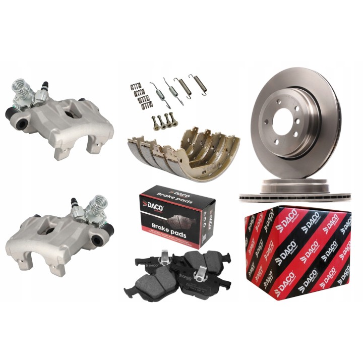 ZACISKI + TARCZE + KLOCKI + SZCZĘKI + SPRĘŻYNKI TYŁ BMW E60 E61 320mm