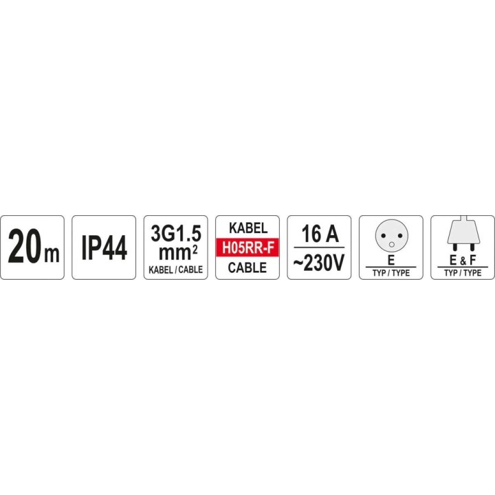 YATO PRZEDŁUŻACZ BĘBNOWY 3X1,5 MM, 20 M