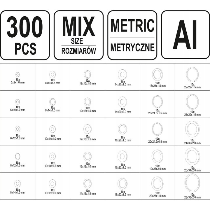 YATO 300 SZT PODKŁADEK ALUMINIOWYCH MIX