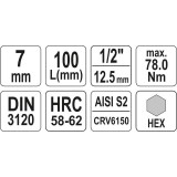 YATO KLUCZ TRZPIENIOWY HEX 1/2" 7MM L100MM