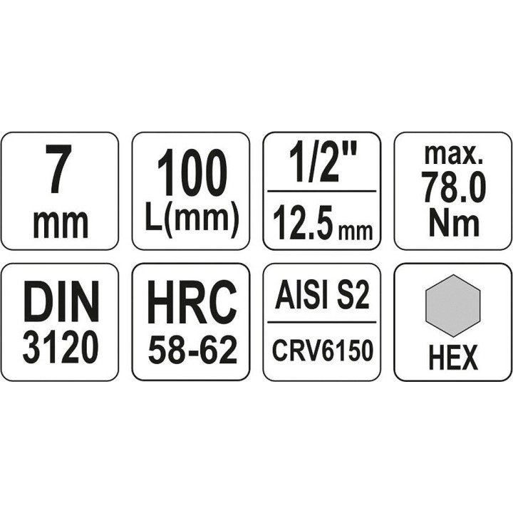 YATO KLUCZ TRZPIENIOWY HEX 1/2" 7MM L100MM