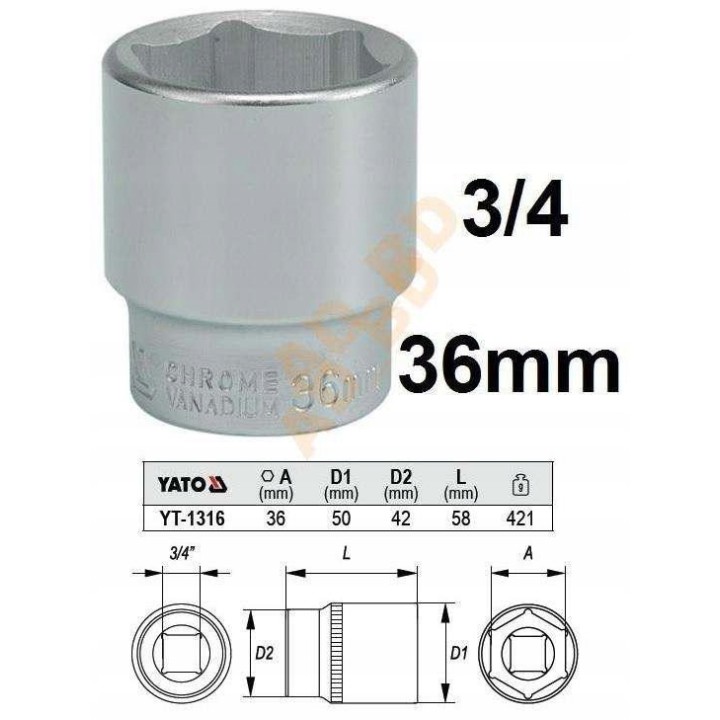 YATO NASADKA 3/4" 36 MM 6-KĄTNA