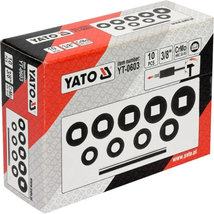 YATO ZESTAW WYKRĘTAKÓW DO ŚRUB 3/8", 10-19MM, 10 CZ
