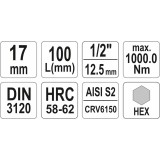 YATO KLUCZ TRZPIENIOWY HEX 1/2" 17MM L100MM