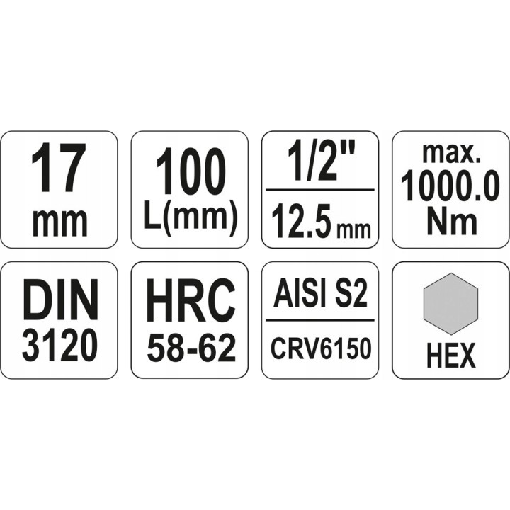 YATO KLUCZ TRZPIENIOWY HEX 1/2" 17MM L100MM