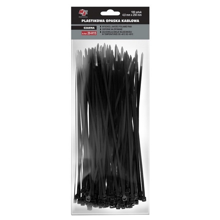 MOJE AUTO OPASKA PLASTIKOWA 4,8X250 (1 OPAK. = 100 SZT) CZARNA