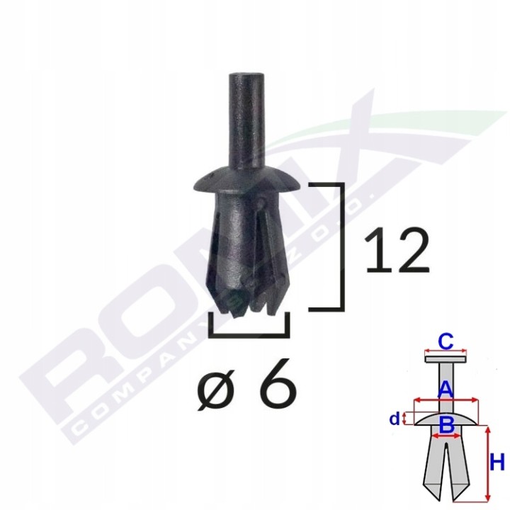 ROMIX Kołek rozporowy Opel 6mm 10 sztuk 6mm