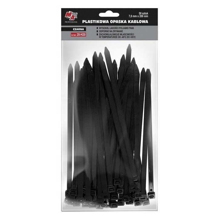 MOJE AUTO OPASKA PLASTIKOWA 7,6X200 (1 OPAK. = 50 SZT) CZARNA