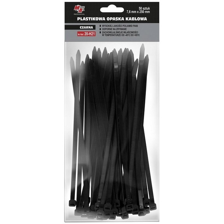MOJE AUTO OPASKA PLASTIKOWA 7,6X250 (1 OPAK. = 50 SZT) CZARNA