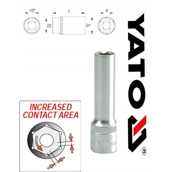 YATO NASADKA 1/2" 11 MM X 76 MM 6-KĄTNA DŁUGA CV