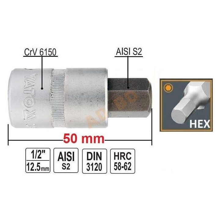 YATO KLUCZ TRZPIENIOWY HEX 1/2" 10MM L55MM