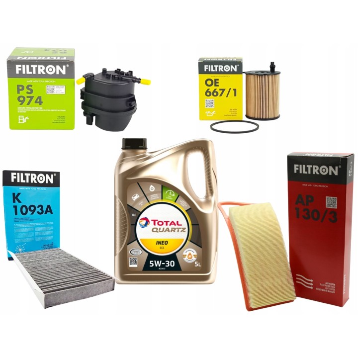 TOTAL INEO ECS 5L 5W30 OLEJ + ZESTAW FILTRÓW CITROEN C2 C3 1.4 HDI