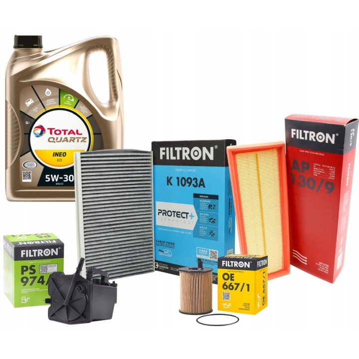 TOTAL INEO ECS 5W30 OLEJ 5L + ZESTAW FILTRÓW CITROEN C2 C3 C4 1.6HDi