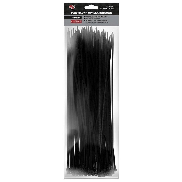 MOJE AUTO OPASKA PLASTIKOWA 4,8X370 (1 OPAK. = 100 SZT) CZARNA